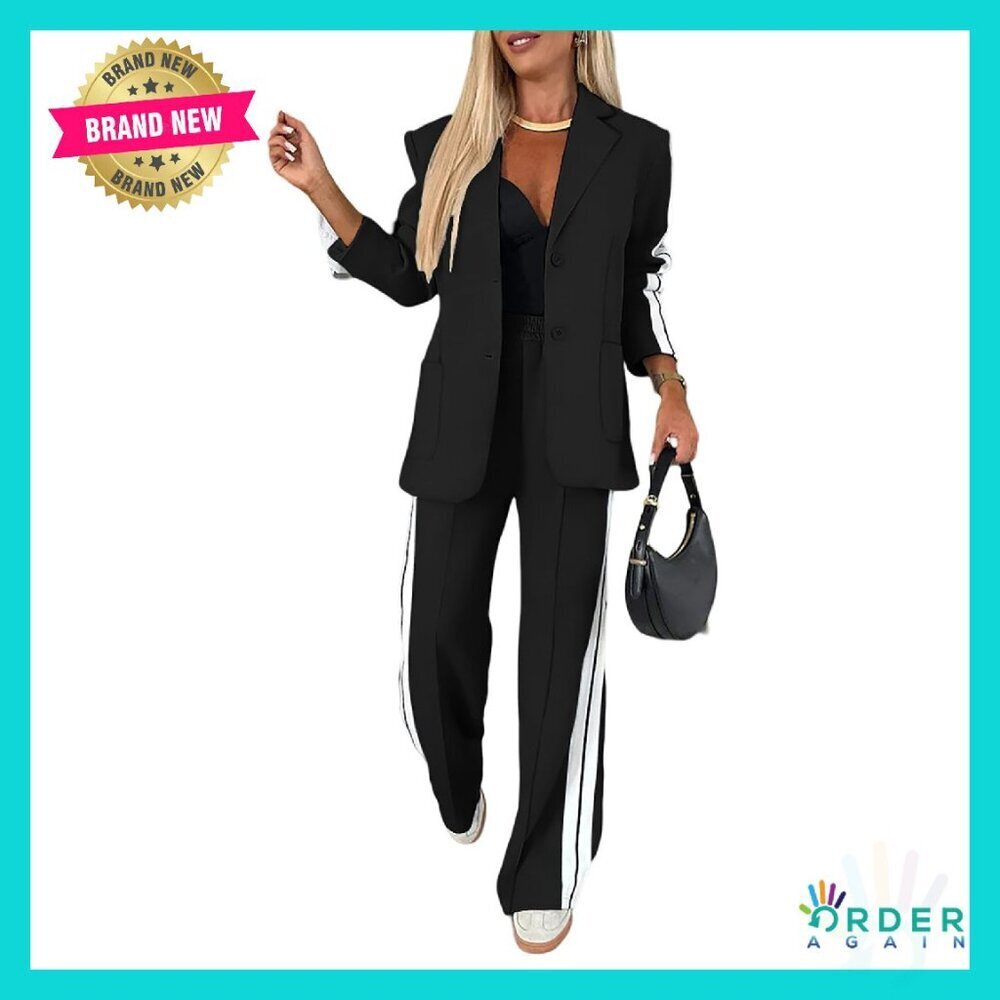 Tailored Blazer Pantsuit Set Jacquard Fabric Business Casual Elegant